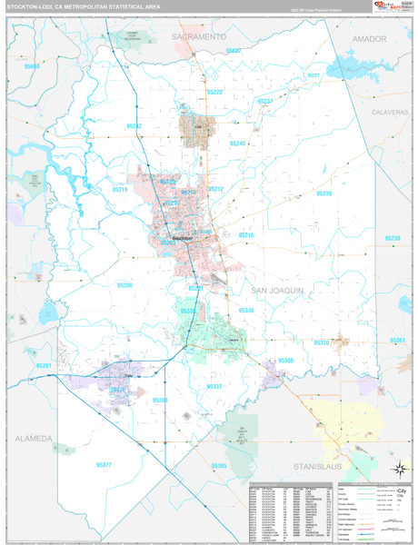 Stockton-Lodi Metro Area Wall Map Premium Style